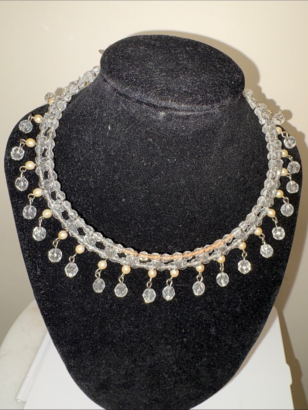 Vintage Oscar de la Rental Necklace Beaded w/ Faux Pearls Adjustable Size
